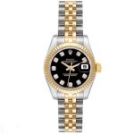 ساعت زنانه رولکس دیت جاست نقره ای / طلایی صفحه مشکی