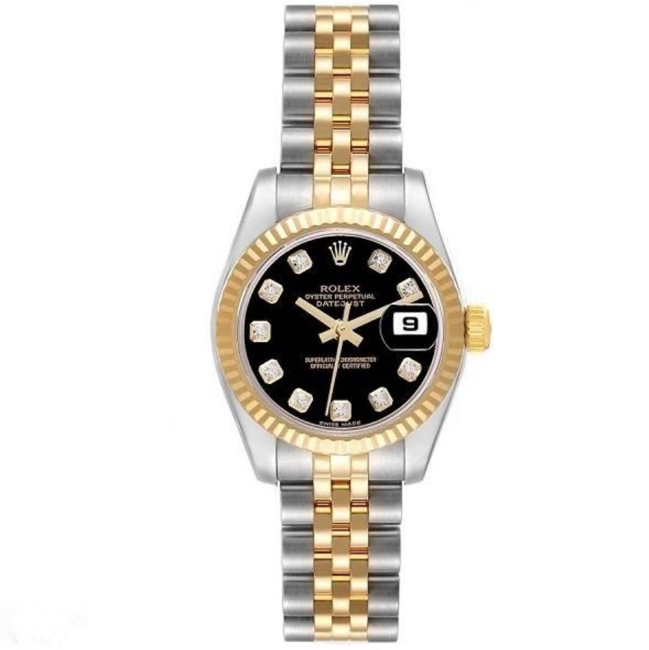 _15ixuP1QjyG2dE8 ساعت زنانه رولکس دیت جاست نقره ای / طلایی صفحه مشکی - تصویر 1