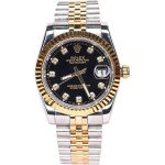 ساعت مردانه رولکس دیت جاست نقره ای / طلایی صفحه مشکی