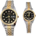 ساعت ست رولکس دیت جاست نقره ای / طلایی صفحه مشکی